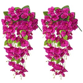 Dremisland Artificial Fake Hanging Flowers Plants for Outdoors 2PCS Artificial Hibiscus Flowers Long Trailing Vines UV Resistant Hanging Plants for Home Outside Porch Patio Garden Planter Decor