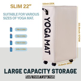 Twira Yoga Mat Storage Racks 22'', Home Gym Storage Rack for Foam Roller, Yoga Strap and Resistance Bands, Workout Equipment Corner Storage Organizer with Wheels (White)