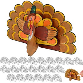 Cholemy 24 Sets Fall Craft for Kids Color Your Own Turkeys Blank Puzzle Coloring Fall Themed Craft DIY Turkey Decor for Child Classroom Thanksgiving Harvest Party Activity Art Project