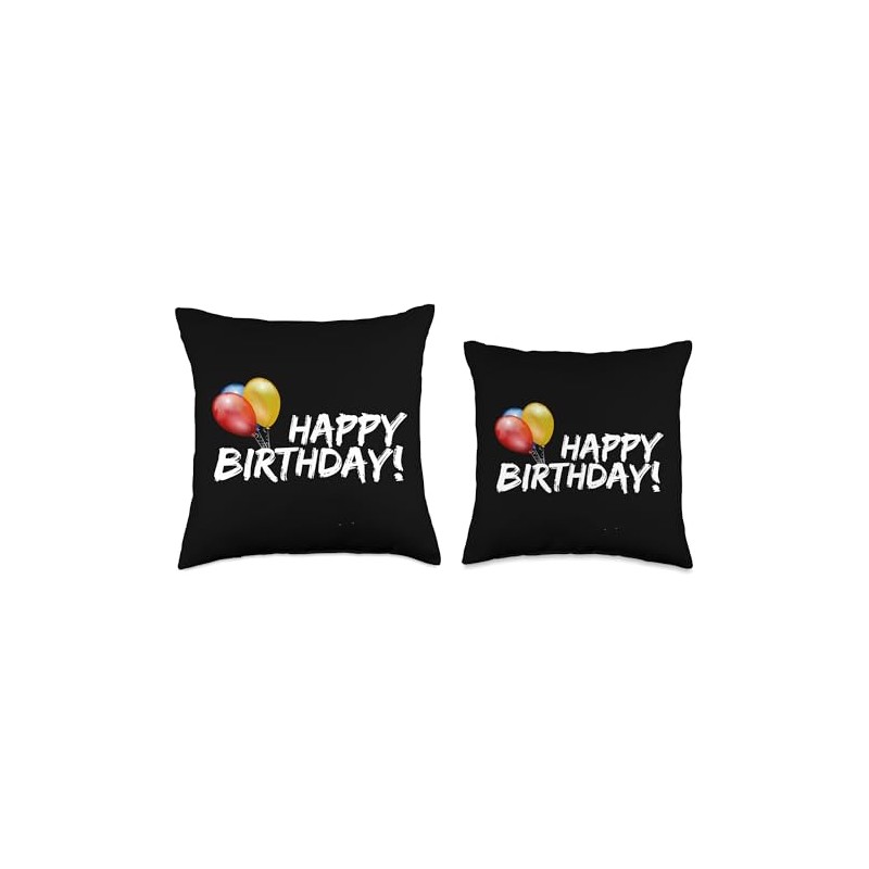 Happy Birthday Balloons White Text Throw Pillow