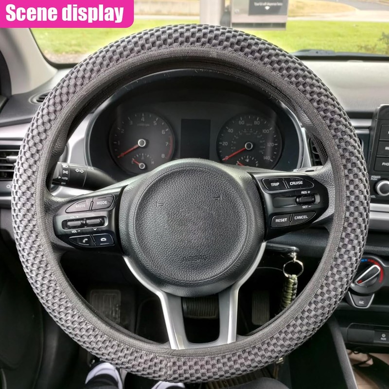 UHANBUT Elastic Stretch Steering Wheel Cover, Anti-Slip 15 inch Microfiber