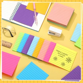 Yexiya 64 Pcs Lined Sticky Notes Self Stick Notes with Lines Bright Assorted Colors Sticky Pad for Home Office Products Post Memos, 1920 Sheets(4 x 4 Inch,Chic Color)