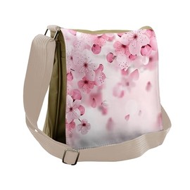 Ambesonne Japanese Messenger Bag, Eastern Sakura Flowers, Unisex Cross-body