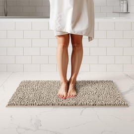 ITSOFT Plush Bathroom Rug 34x21, Absorbent Machine Washable Non Slip Chenille Bath Mats, Quick Dry Bathmat, Bath Rugs for Bath, Shower, Bedroom, or Door Mat, Beige