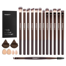 MAGEFY 20 Pcs Brochas para Maquillaje Profesional, 13 Brochas para Ojos para Sombras, Cejas, Delineador y Corrector, Regalos para Mujer (Marrón)