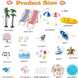 EIKEJI Pack of 31 Beach Micro Landscape Mini Lounger Chair Beach Chair Parasol Small Palm Tree Decoration Accessories, Miniature Ornament Set for DIY, Zen Garden Decoration, Unique Money Gift