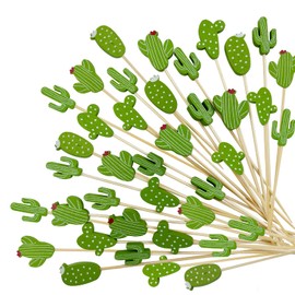 200Pcs Cactus Cocktail Picks,Tropical Cacti Cocktail Picks 4.7 Inch Fancy Toothpicks for Appetizers Drinks Fruits Hawaiian Party Food Garnish Skewer Sticks
