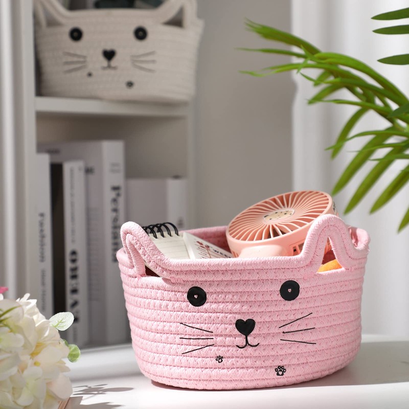 Zopeal - Cestino portaoggetti a forma di gatto con orecchie,