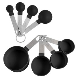 Olymajy cup messbecher, Messlöffel backen, 8 Stück blaues Plastik Messbecher und Löffel Set, Küchenkochutensilien für Flüssigkeiten und Feststoffe (schwarz)