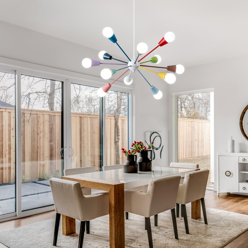 Aleslsop Colorful Chandelier,12-Light Sputnik Ceiling Light Fixture, Sputnik Chandelier with