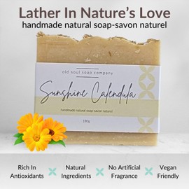 Old Soul Soap Company - Sunshine Calendula Soap Collection Soap Bar – Acne-Fighting, Vegan-Friendly with Lavender & Tea Tree Oil – Deep Cleansing & Nourishing for Glowing Skin – 5.8 oz Pack 4