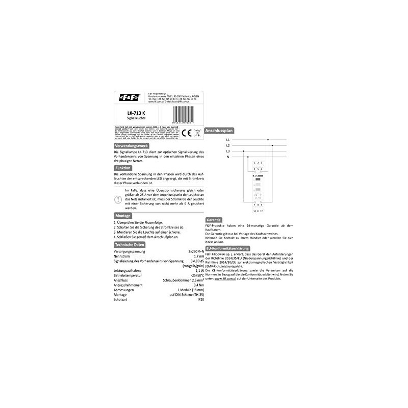 Phase Control 3 x 230 V + N Phase Lamp