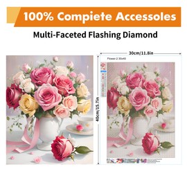 Yeadiffy Diamond Art Painting Kits for Adults Diamond Art Kits for Adults Beginners,5D Translucent Gems Diamond Painting,DIY Full Drill Diamond Gem Art and Crafts 12x16inch (Flower-1)