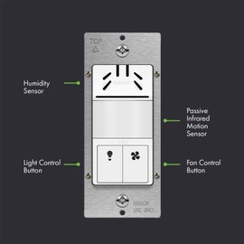 TOPGREENER Dual Tech Humidity Sensor Switch, Infrared PIR Motion & Air Moisture Detection, Bathroom Fan & Light Control, Adjustable Timing, Neutral Wire Required, UL Listed, TDHOS5-2PCS, White 2 Pack
