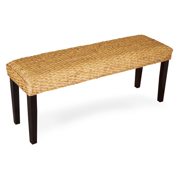 AV CONNECT Acacia Solid Wood Bench with Woven Water Hyacinth