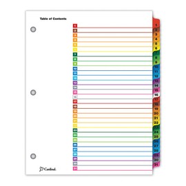 Oxford E60118 Separadores Índice Cardinal OneStep Tamaño Carta Juego, 1-31 Cejas Impresas de Colores