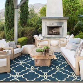 Ashler Blue Outdoor Plastic Straw Rug Waterproof for Patio, Clearance Reversible Camping Mats, 9x12 Large Outdoor Area Rugs with Carrying Bag, for RV, Picnic, Backyard, Indoor