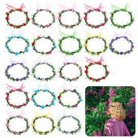 MAQUITA 20 Pcs Multicolor Rose Flower Wreath Crown Headband Garland Headpiece for Music Festival Celebration Beach Wedding Party