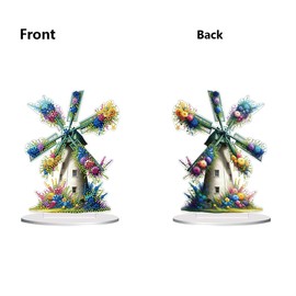 Meecaa Windmill Flower DIY Diamond Desktop Ornament Kit Special Shaped Crystal Diamond Painting Tabletop Ornaments Single Sided Diamond Home Decor (Windmill 1)