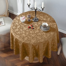 Jeloris Waterproof Vinyl Tablecloth, Round Heavy Plastic Tablecloth, Wipeable Spillproof Oil-Proof Vinyl Table Cover for Kitchen Dining Room (Brown, 60" Round)