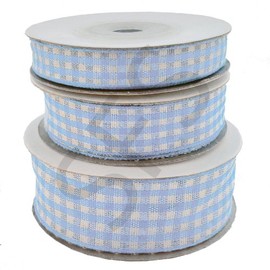 Full roll (10 Yards) of woven edge Gingham ribbon (Baby Blue, 10mm)