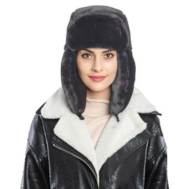 JNGUOSICN Women Hat Faux Fur Trapper Hat Winter Outdoor Warm Earflap Hat Adult Windshield Earmuffs Russian Windproof Ski Cap Ear Protection Cycling Hat Winter Thermal Haunting Hat for Men Women Grey
