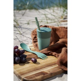Light My Fire Camping Mess Kit - 3 Pieces - Reusable Straw, Foldable Cup & Camping Spork - BPA Free Reusable Camping Utensils - Travel Essentials Camping - Organic Based