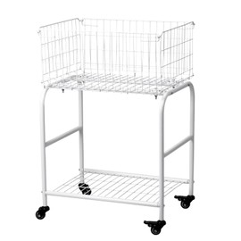 Collapsible Rolling laundry cart with wheels,metal basket for garment storage,laundry was easy moved laundry cart with 4 universal wheels,2 wheels with brake ，SIZE:31.1"x15.35"x20.47'' (WHITE)