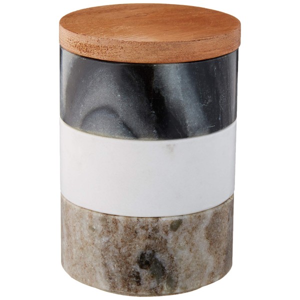 Creative Co-op DF0608 Marble Stacking Acacia Wood Lid Pinch Pot, Grey