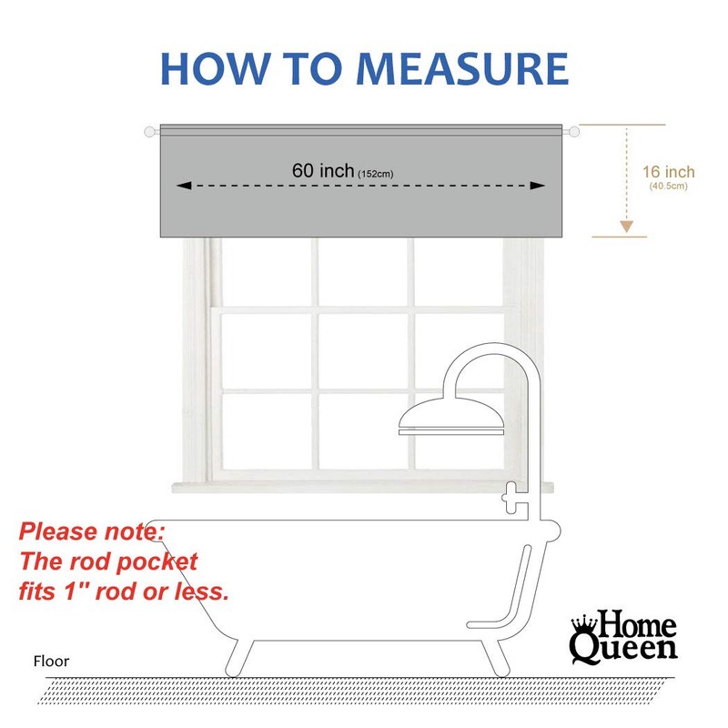 Home Queen Waffle Bathroom Window Curtain Valance, Short Straight Kitchen