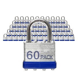 Lock Outdoor Padlocks, Key Lock, Padlocks with Same Key - Laminated Steel Keyed Padlocks with Normal Shackle, 60 Pack, for Hasp Latch, Sheds, Fences, Storage Locker, School, Gym