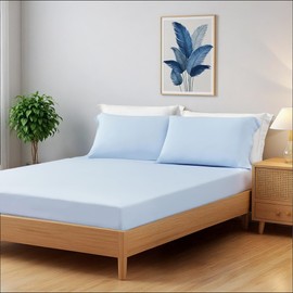 Extra Deep Pocket Queen Size Sets 3 Piece, All Elastic Fitted Sheet Fits Up to 15" Mattress,Breathable & Moisture-wicking for Hot Sleepers, Fade Resistant Fitted Sheet & Pillowcases, Ice Blue