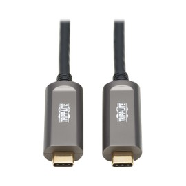 Tripp Lite USB-C Fiber (10 Gbps) Data Cable, USB 3.2 Active Optical Cable, Male to Male, Black, Plenum-Rated for in Wall & Ceiling Installations, 49 Feet / 15 Meters, 3-Year Warranty (U420F-15M-D3)