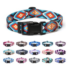 Suredoo Adjustable Nylon Dog Collar with Patterns, Soft Comfy Pet Collar for Small Medium Large Dogs (S, Geometric Pattern)
