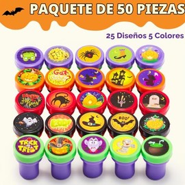 JOYIN - 50 sellos surtidos de Halloween, sellos de tinta para niños, 25 diseños de sellos de plástico, sellos de truco o trato, sellos espeluznantes p