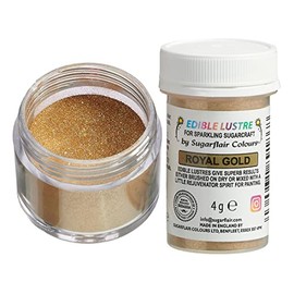 Sugarflair Royal Gold Edible Lustre Dust (E171 Free), Add a Lustrous Shine to Cakes or Decorations. Brush On or Add Rejuvenator to Create Eye-Catching Edible Paint - 4g