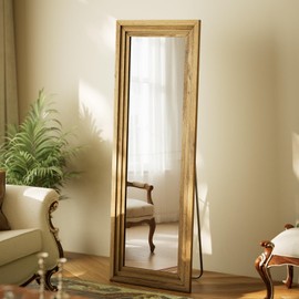 Full Length Mirror 65"X22", Brown Large Floor Mirror with Solid Wood Frame