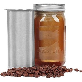Cold Brew Coffee Filter for Mason Jar, Stainless Steel Coffee Tea Infuser Strainer Filter Reusable Wide Mouth Mesh Cylindrical Filter with White Gasket for Tea(8 * 15cm)