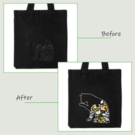 Embroidery Kit for Beginners with Canvas Bag, Embroidery Hoops, Threads, Needles, DIY, Black Carry Bag, Handsets with Cute Cat and Floral Pattern and Instructions