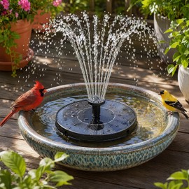 2.4W Solar Bird Bath Fountain Pump, 7.1 Inch Upgraded Floating Solar Powered Water Fountain with 10 Nozzles, Multiple Spray Patterns for Outdoor Garden Pond Birdbath Pool Fish Tank