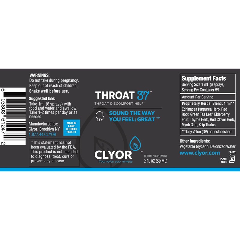 CLYOR THROAT37 – Natural Sore Throat Relief Spray – Natural
