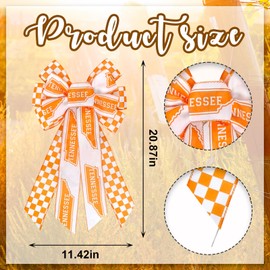 Large Tennessee Wreath Bows White Orange Checkered Burlap Bows for Wreaths, Sports Party Fabric Linen Ribbon Bow for Tennessee Vols Gifts Home Indoor Outdoor Decoration Wreath Ornament Supplies
