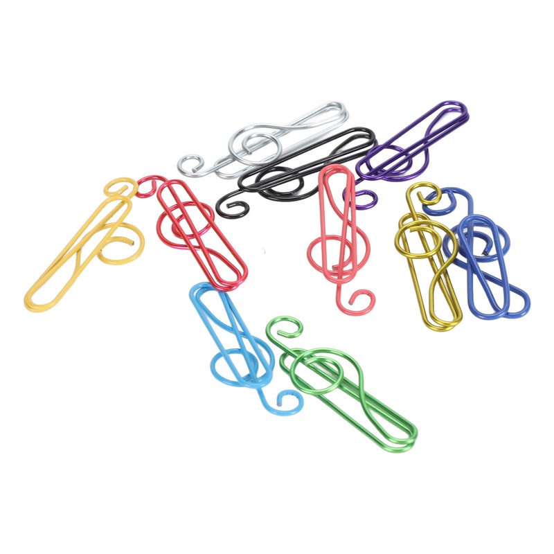 100Pcs Cute Note Paper Clips 10 Colors Metal Music Note