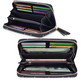 Coco Rossi Women Wallets Multi Card Case Wallet Clutch Wallet Card Holder Organizer Ladies Purse Glitter Tassel Wrist strap Purse,Black Glitter