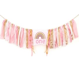 Lopsity Banner for 1st Birthday,1st Birthday High Chair Banne,Backdrop Garland for photo props,Birthday Party Supplies (PINK)