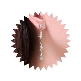 Aneneiceera Vintage Crystal Rhinestone Earrings Gold CZ Dangle Earrings Long Full Rhinestone Earrings CZ Tassel Earrings Crystal Boho Earrings Jewellery for Women and Girls, Metal