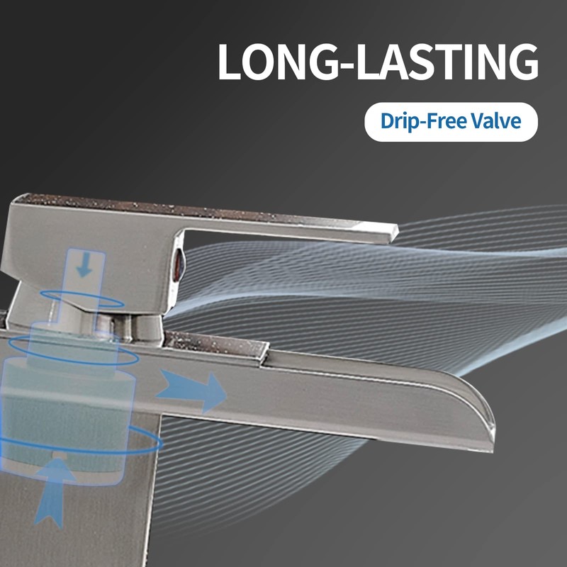 BWE Waterfall Bathroom Faucet Brushed Nickel with Pop Up Drain