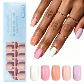 Dsixnails 150 uñas postizas nude, 5 tonos, uñas postizas cortas cuadradas, calidad de salón duradera en casa, 4 semanas de duración, uñas postizas sua