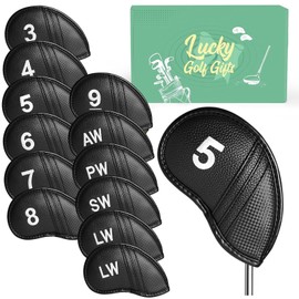 Iron Covers for Golf Clubs Synthetic Leather Headcover Stylish Design Value 12 Pack Set Head Cover Club Protector Universal Fit Main Iron Clubs Accessories Travel Gift for Men Women (Black)