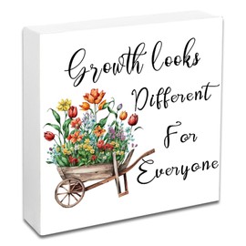 YINSSA Inspirational Wooden Block Sign Growth Looks Different For Everyone Gift for Coworker Friend Motivational Wooden Block Sign for Home Classroom Bookshelf Office Decor Therapy teacher desk decor